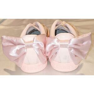 🎀🎀 Sz 7 Pearl Pink Leather Puma Trainers With Satin Bow Accents🎀🎀